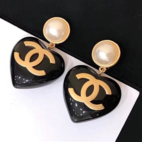 chanel black heart earrings|chanel earrings cc.